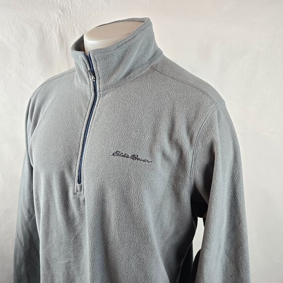 Eddie Bauer Fleece Mens Medium Gray Fast Fleece 100 Quarter Zip Pullover Light - Picture 4 of 10